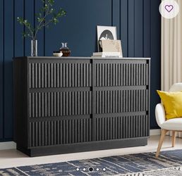 Black 6-Drawer Double Dresser with Fluted Front