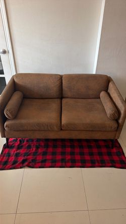 Brown Fabric Loveseat Sofa