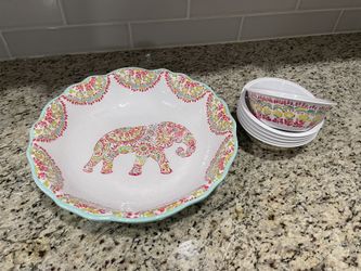 Large Serving Bowl With 6 Matching Bowls
