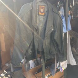 Unisex Vintage Green Leather Jacket 