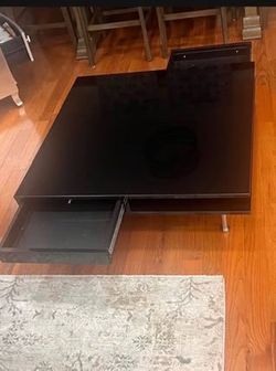Black Modern High Gloss Square Coffee Table with Storage Drawers & silver  legs
