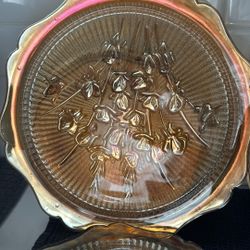 Vintage Jeannette Glass "Cherry Blossom" Amber Depression Glass Plate - Authentic 1930s