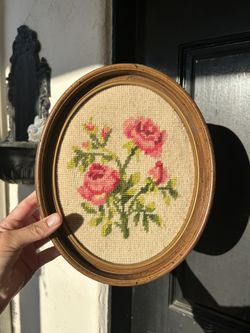 Vintage Wall Art Handcrafted Embroidered Floral