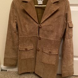 Wet Seal Tan Suede Leather Stitching Jacket S