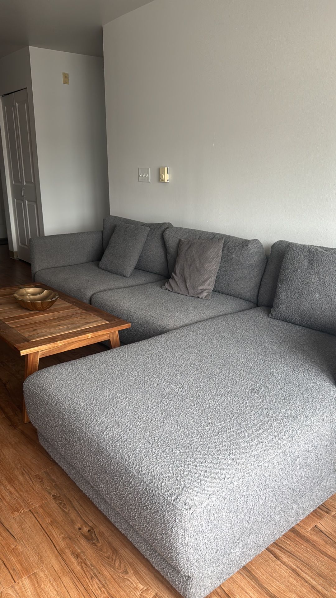 Modern Gray Sectional Sofa – Bouclé – $600