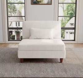 Uixe 37.3 in. Luxury Armless Corduroy Polyester Rectangle Sectional Center 1-Seat Sofa in Beige (Set of 1)