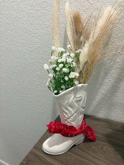 White Ceramic Cowboy Boot Vase