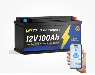 WattCycle 12 V 100 Ah Bluetooth LiFePO4 Battery with 188 mm Height, Deep Cycle Lithium Battery with 100 A BMS Low Temperature Protection, Lead Acid Re