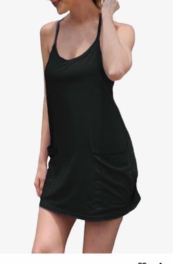 XL Womens Workout Romper Dress with Shorts Underneath Sleeveless Spaghetti Straps Athletic Outfits Casual Vacation