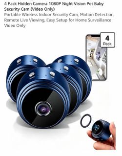 Brand new : 4 Pack Hidden Camera 1080P Night Vision Pet Baby Security Cam (Video Only)