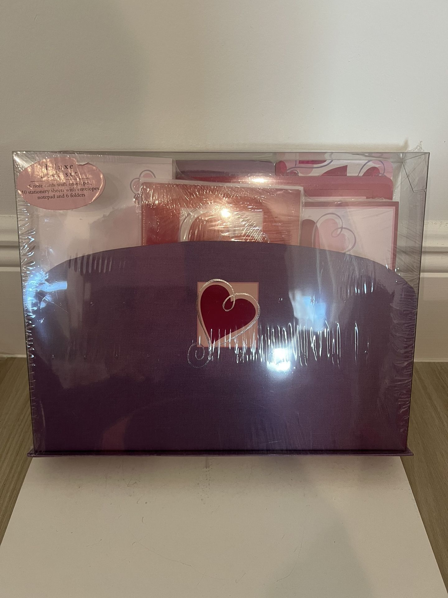 New Factory Sealed Purple deluxe desk set with hearts