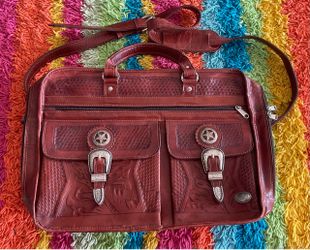 American West Tooled Leather Briefcase Bag