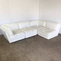 Ivory White Italian Leather 4pc Modular Sectional Sofa