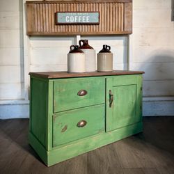 Antique Green Distressed Cabinet 