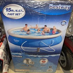 Bestway 15' x 33" Quick Set Inflatable Ring Pool w/ Filter & Filter Pump - NEW ✅