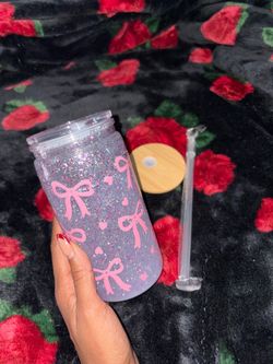 Handmade Pink Bow Snow Globe Tumbler | Glitter Cup | Coquette 🎀