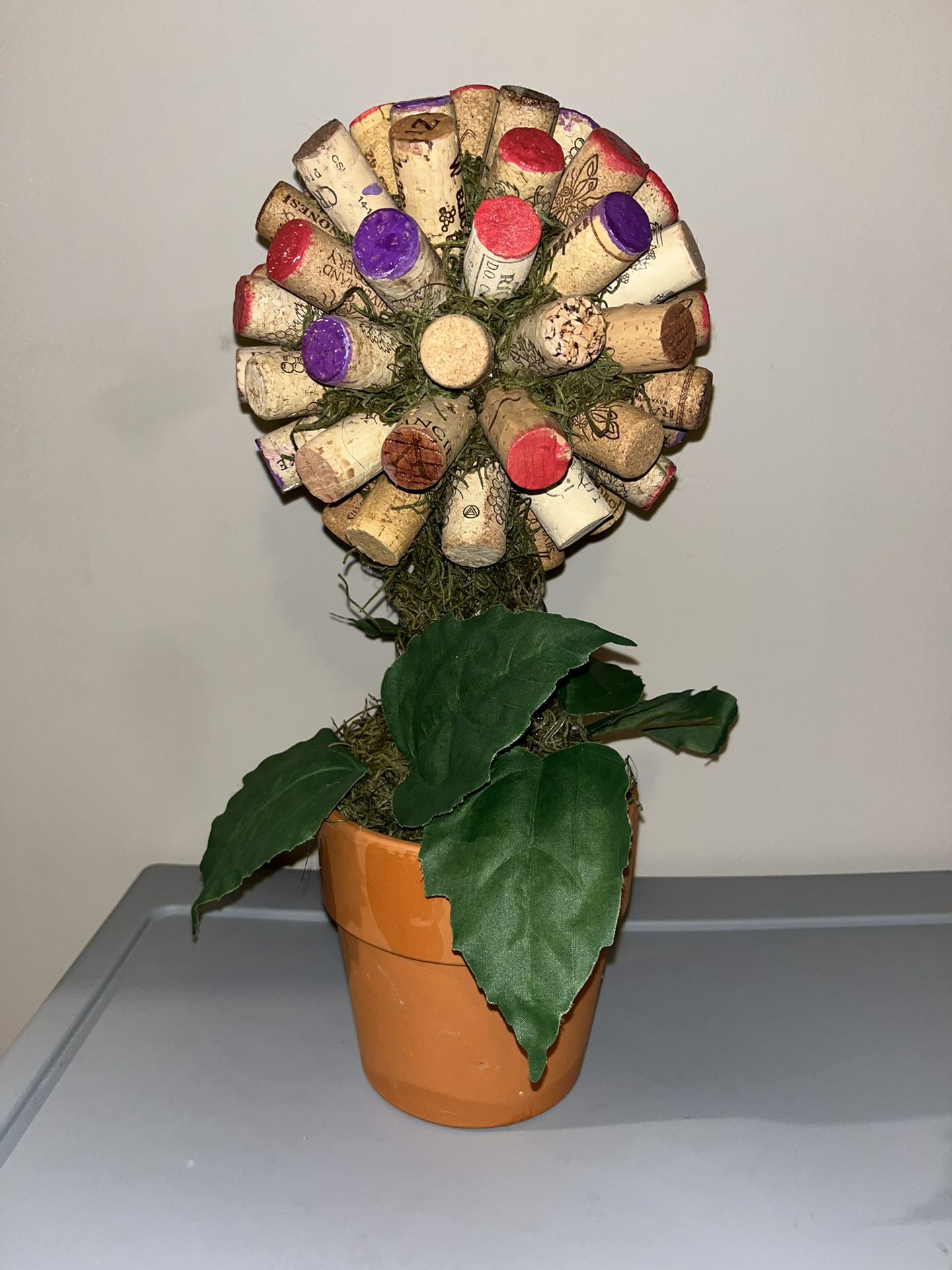 Wine Cork Flower with Terracotta Pot Home Decor