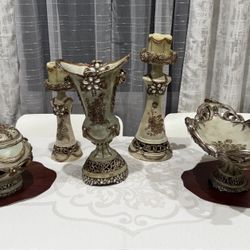 Elegant 6-Piece Decorative Resin vase & Candle holder set w/candle