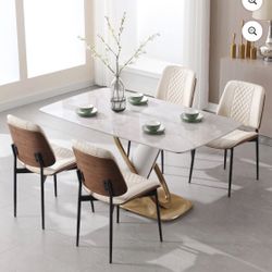 Dining Chair Set of 2/Mid Century Modern Upholstered Dining Chairs with Curved Backrest, Armless PU Leather Dining Chair for Living Room Kitchen, Whi