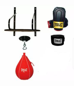 Everlast 6 Piece Boxing Speed Bag Set Platform Swivel Gloves Wraps No jump rope