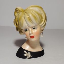 Napcoware Lady Head Vase Mini Black Dress 4.25"