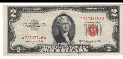 ✯ 1953 Two Dollar Note Red Seal ✯$2 Bill ✯US CURRENCY✯OLD MONEY✯