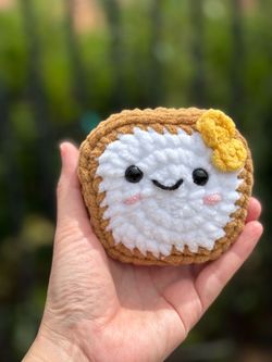 Crochet Piece of Toast with Bow plushie 🧶 handmade 🧶 stuffie