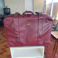 Skyline Red Leather Suit Case