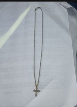 10k White Gold Rope With Diamond Cross Pendant Chain 