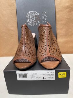 Vince Camuto Laser-Cut Leather Mule Sandals Size 8.5