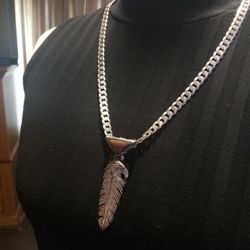 Indigenous Feather 🪶 Pendant & 24" Chain.  Sterling Silver Stamped