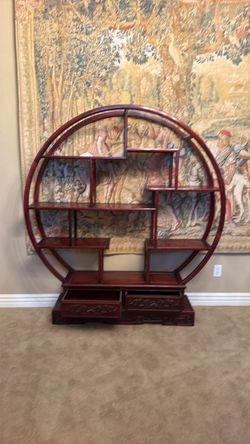 Chinese Rosewood Round Display Shelf Cabinet