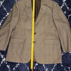 Vtg Polo University Club Blazer Coat Sz 43R Plaid Wool Brown Blue