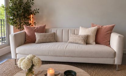 Modern Cream Fabric Sofa with Metal Legs