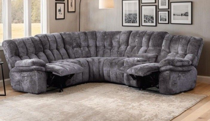 Brand New Super Plush Grey Power Reclining Sectional Sofa