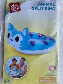 Animal Split Ring, Cat, Ages 3-6, Includes Repair Patch, Ages 3-6, Inflated Size: 21.5 in X 17 in X 13 in, Water Toys, Pool Toy