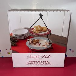 Sunowman 2-Tier Plate Set With Rack NEW In A Box