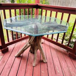 Wood Stump Glass Table 