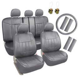 Grey Universal Faux Leather Seat Covers FULL SET 