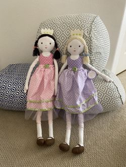   Pottery Barn Kids Princess & Pea Cloth Doll Plush  Pink And Purple Dress, Each 28”