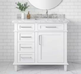 Sonoma 36 in. Single Sink Freestanding White Bath Vanity with Carrara Marble Top (Assembled)