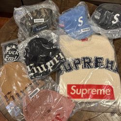 Supreme SS 25’ Week 5 Lug Reflector, World Famous S Logo 6-Panel, Old English Printed Beanie, Textured Arc Sweater