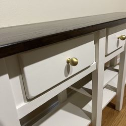 Solid Wood Desk / Console Table – White & Dark Wood Top – Excellent Condition 