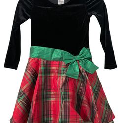 Girls Velvet Metallic plaid Christmas Dress 6x