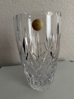 Vintage Czech Republic 24% Lead Crystal Hand Cut Vase 7” Original Label