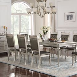 Silver Dining Table Set With 8 Chairs (Free Delivery)