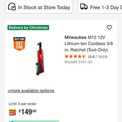 Milwaukee M12 12V Lithium-Ion Cordless 3/8 in. Ratchet (Tool-Only)