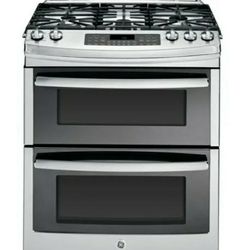 GE 30" Slide In Gas Double Oven Range-Stainless Steel