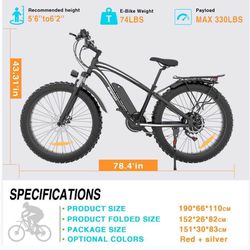 26" Electric Bike 750W E-bike Mountain Bike Fat Tire Bicycle BFISPORT Moped MTB