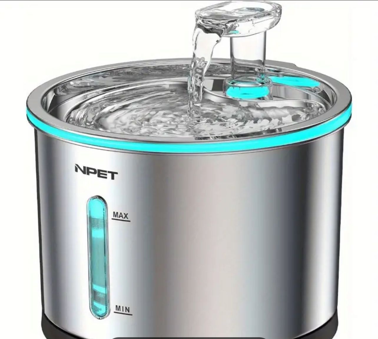50oz/1.5L Stainless Steel NPET Automatic Cat Water Fountain - Pet Water Dispenser Bowl for Drinking and Cat Feeding